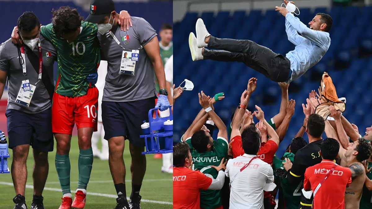 Diego Lainez en brazos y Jaime Lozano en los aires, así festejó México su triunfo y medalla de bronce