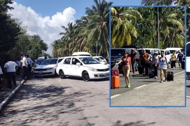 Bloquean taxistas Bulevar y generan caos en Cancún
